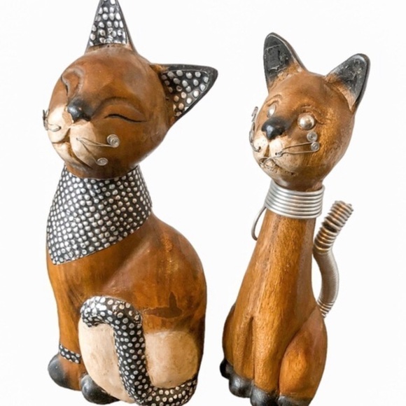 Wood Carved Cats with Metal Accents - Picture 9 of 9